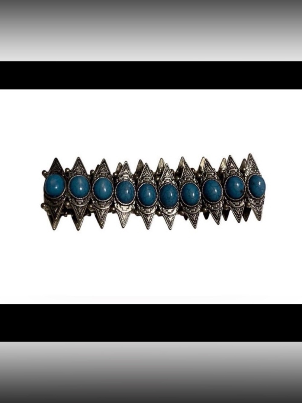 Silver Tone Faux Turquoise Stretch Bracelet #6907